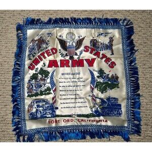 New Vintage US Army Fort Ord California Mother & Dad Poem Satin Pillow Cover
